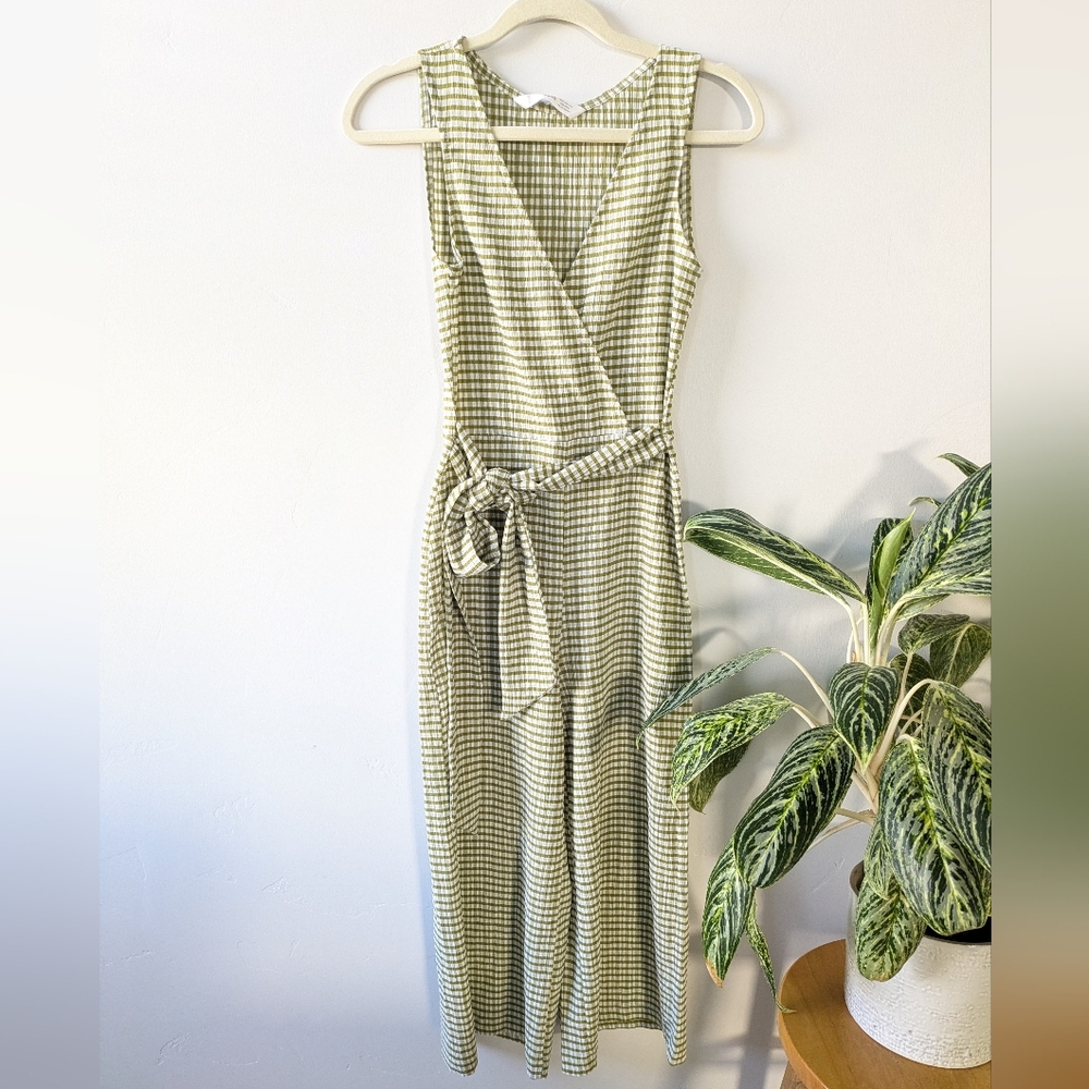 Mango Green and White Checkered Jumpsuit